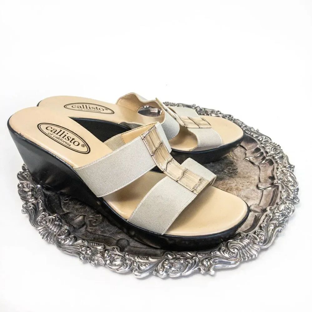Callisto Beige Open-Toed Slip-On Mule Sandals Sz 6